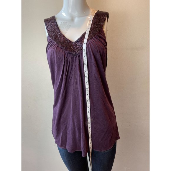Matty M Womens Beaded Flowy V Neck Tank Top Sleeveless M2138-567 Purple SZ Small - Picture 2 of 6